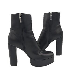 Zara Black Faux Leather Platform Heel Ankle Boots Women's US 8 EU 39 Grunge Goth